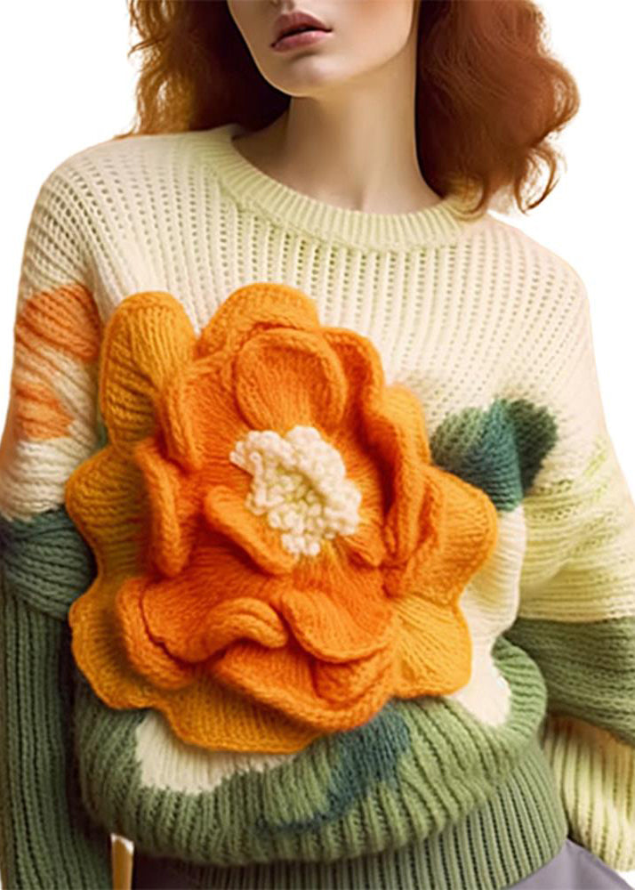 Dame O-hals Langermet Topp med Blomsterprint 4