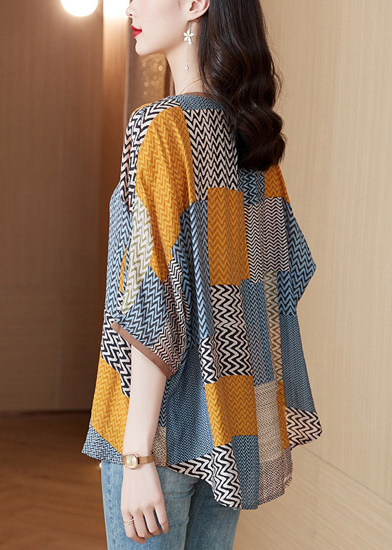 Dame O-hals Topp med Print og Patchwork 3