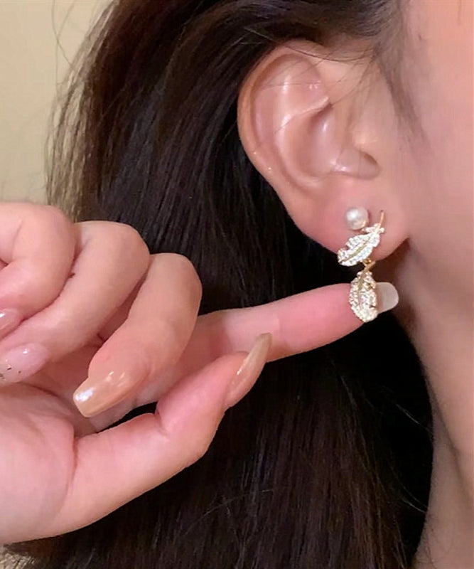Dame Øredobber Fjær Design med Perle og Zircon Detaljer 1