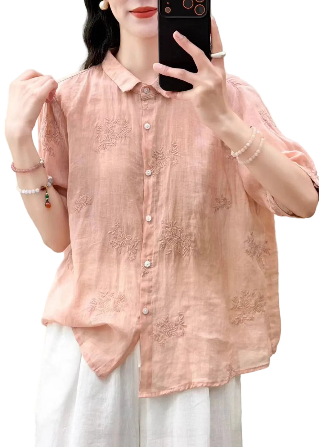 Dame Overdimensjonert Top med Broderi 2