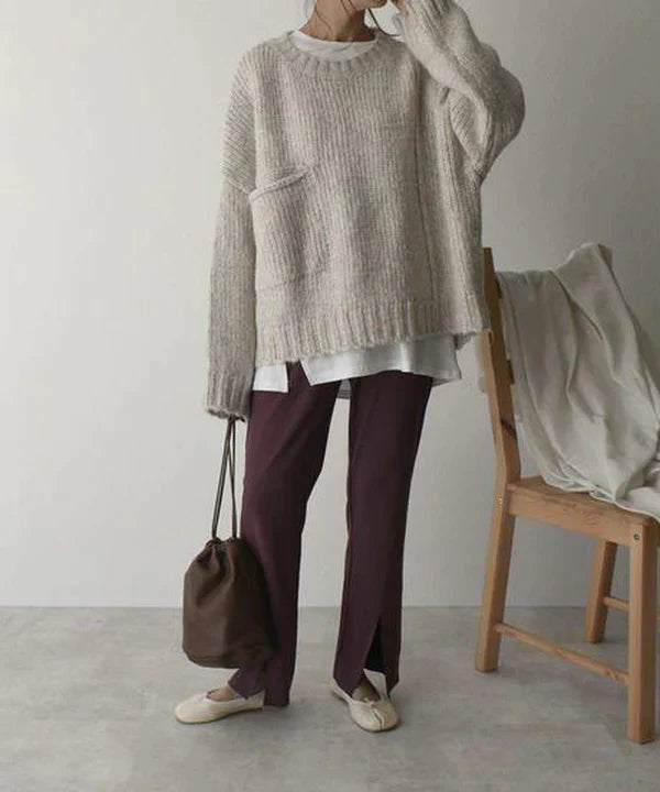 Dame Oversize Genser med Lomme 1