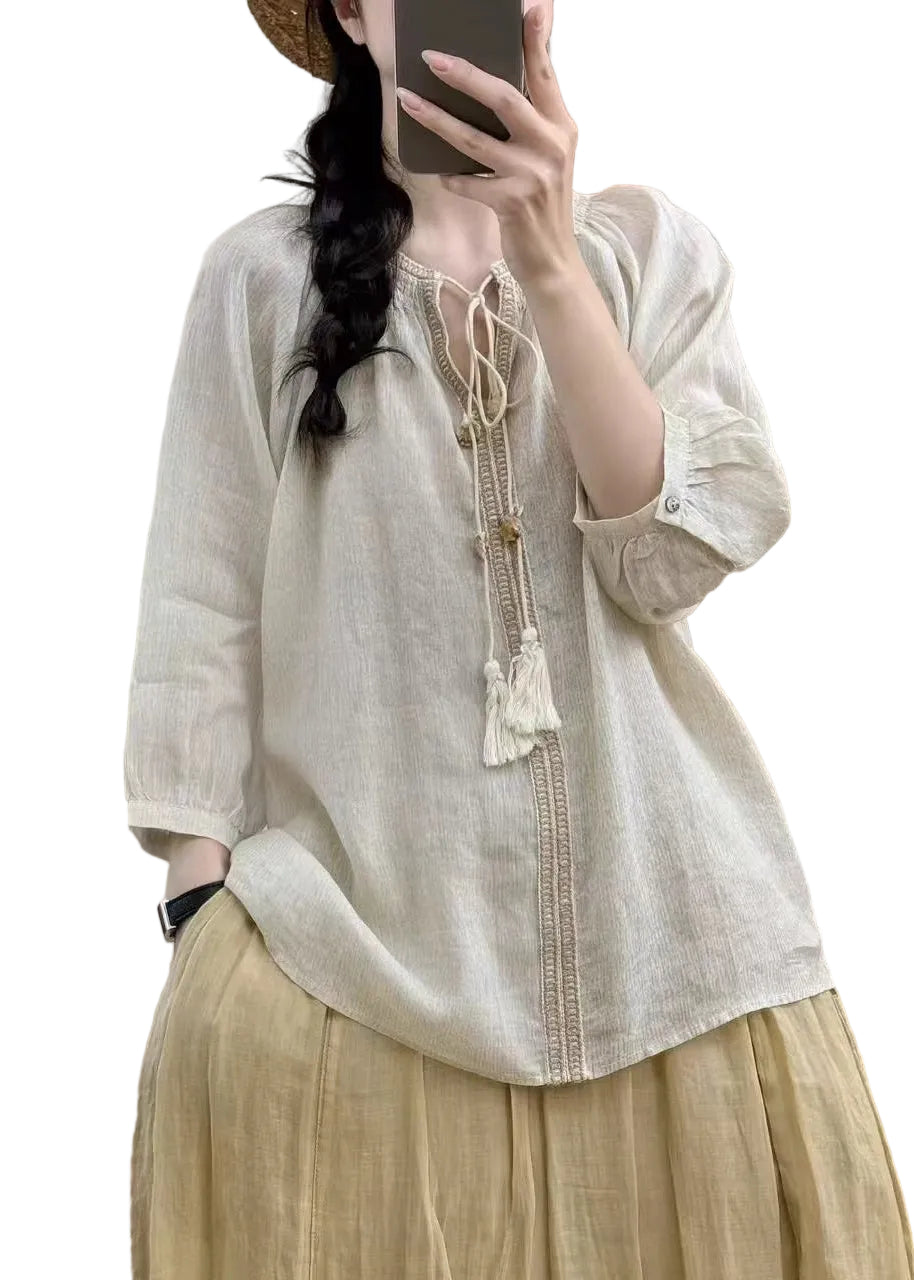 Dame Oversized Bluse med Blonde Detaljer 0