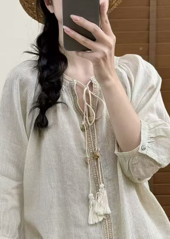 Dame Oversized Bluse med Blonde Detaljer 4