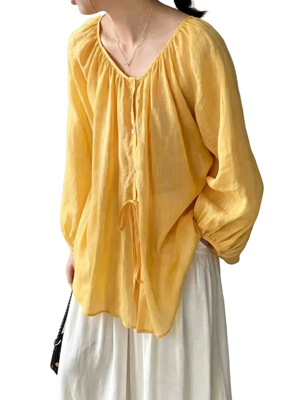Dame Oversized Linbluse Boho Stil 0