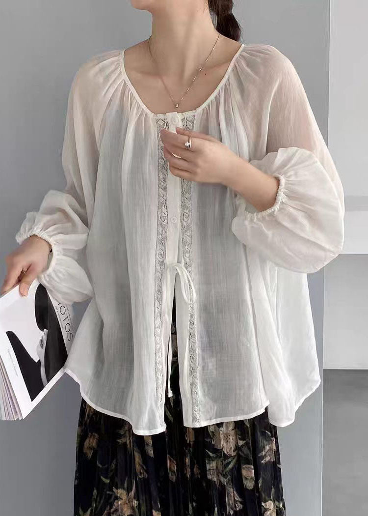 Dame Oversized Linskjorte med Snøring 2