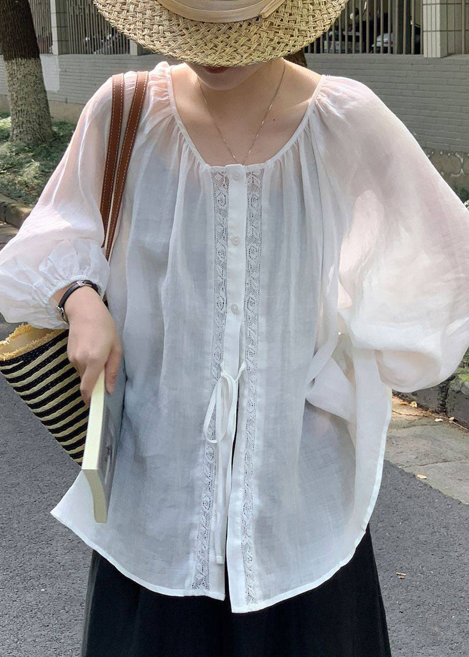 Dame Oversized Linskjorte med Snøring 3