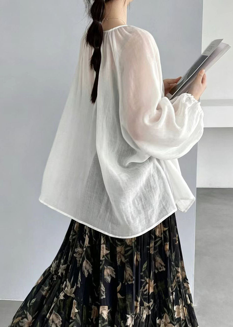Dame Oversized Linskjorte med Snøring 4