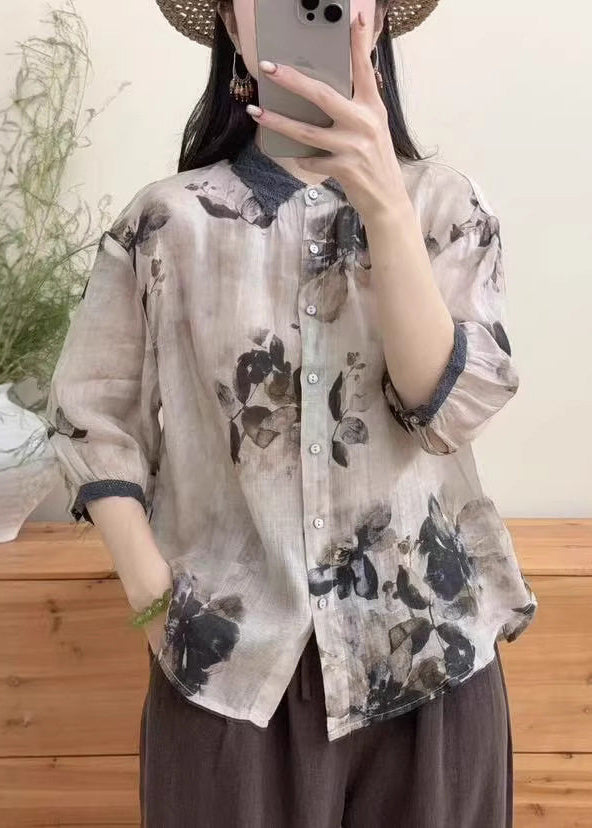 Dame Oversized Linskjorte med Trykk 2
