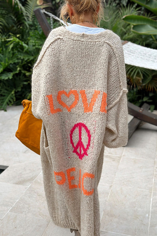 Dame Oversized Midi Cardigan med Unikt Trykk på Ryggen 1