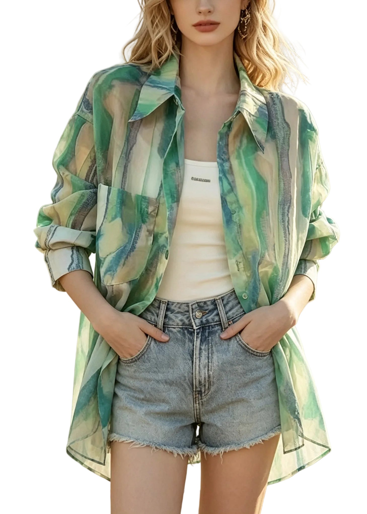 Dame Oversized Skjorte Tie Dye Stil 0