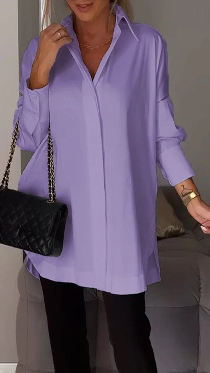 Dame Oversized Skjorte med Oppbrettede Ermer 1