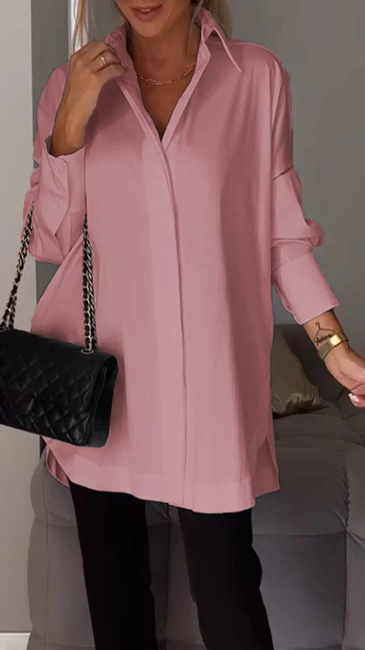 Dame Oversized Skjorte med Oppbrettede Ermer 2