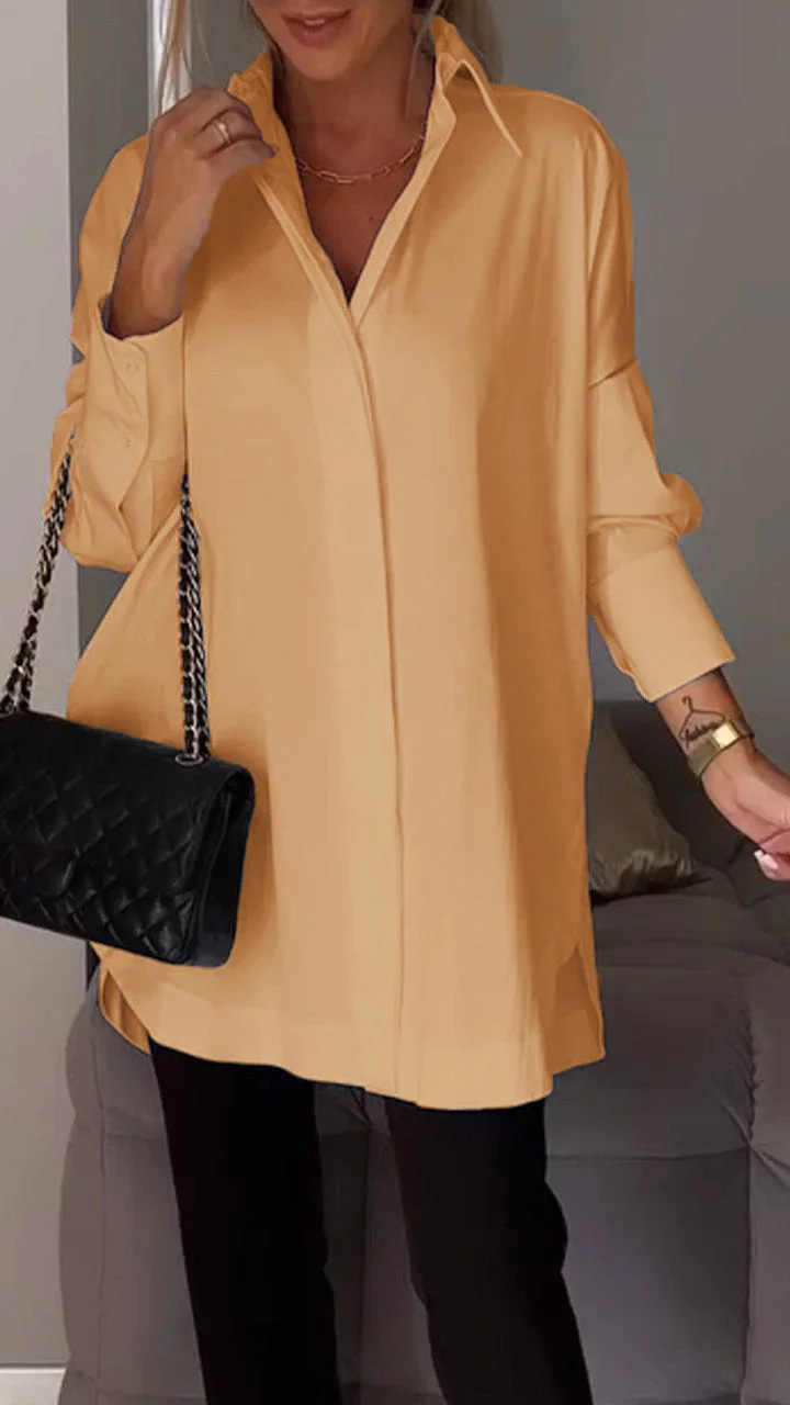 Dame Oversized Skjorte med Oppbrettede Ermer 3