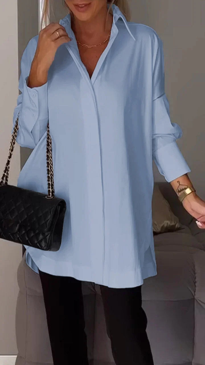 Dame Oversized Skjorte med Oppbrettede Ermer 4
