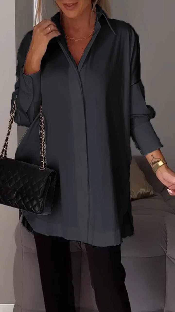 Dame Oversized Skjorte med Oppbrettede Ermer 5