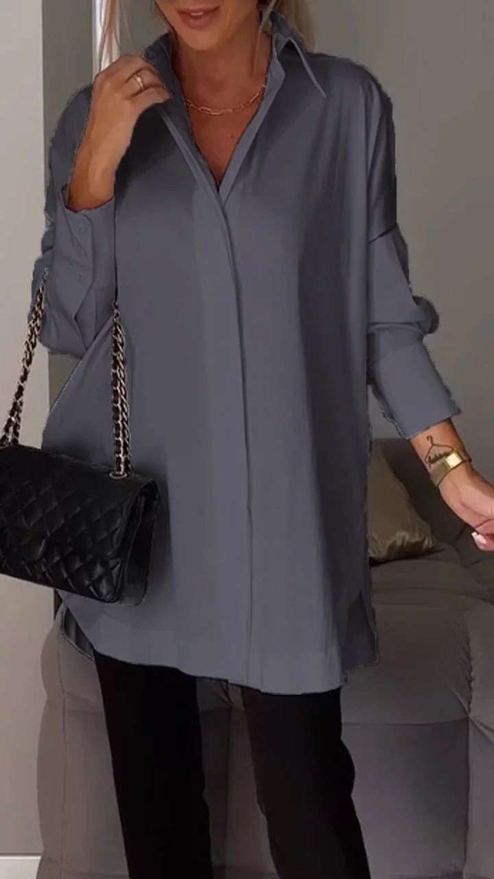 Dame Oversized Skjorte med Oppbrettede Ermer 6