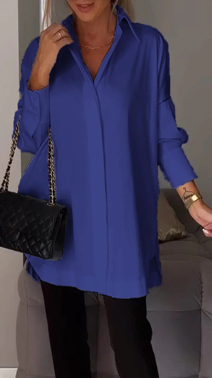 Dame Oversized Skjorte med Oppbrettede Ermer 7