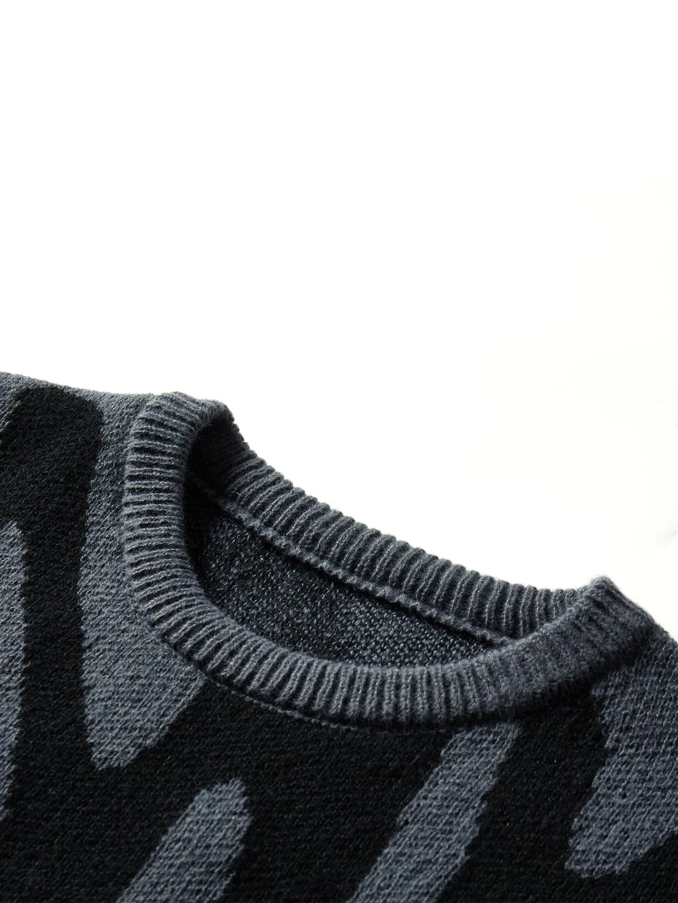 Dame Oversized Strikkegenser Abstrakt Mønster Moderne Stil 3