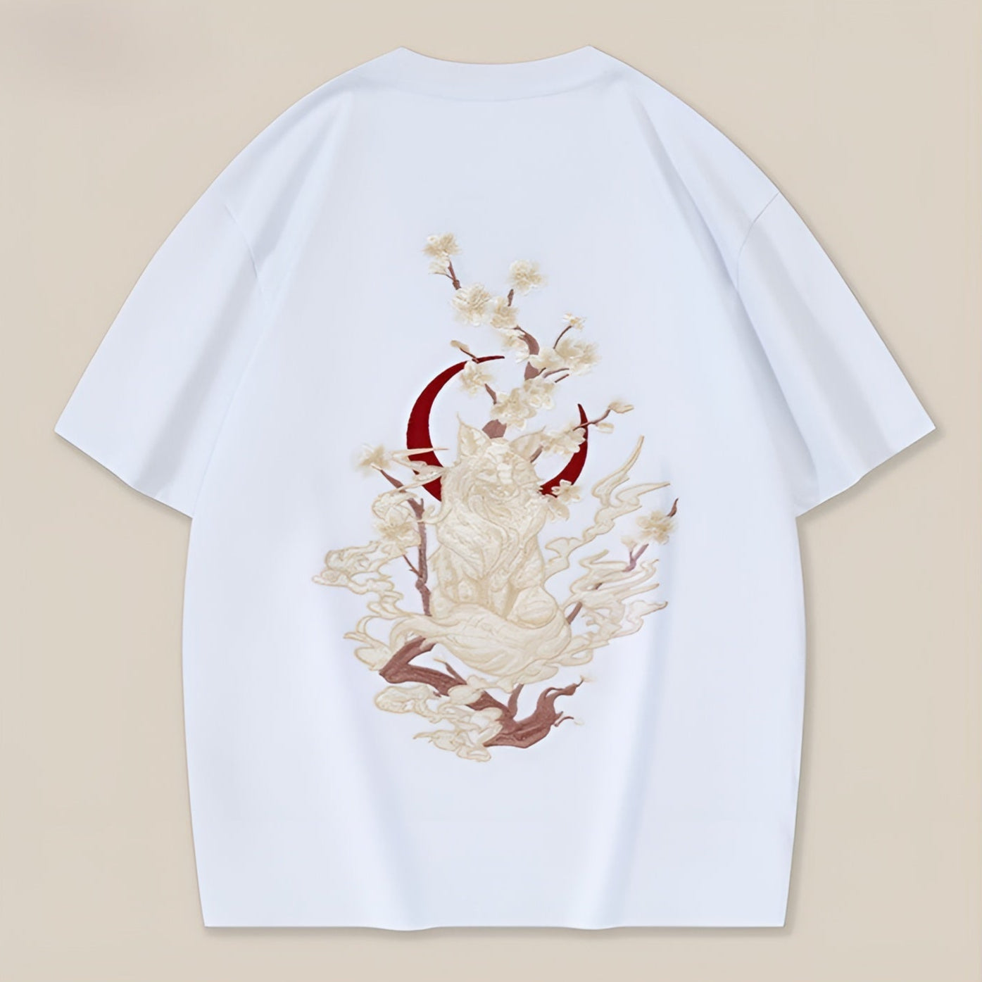 Dame Oversized T Skjorte med Broderte Sakura Blomster 0
