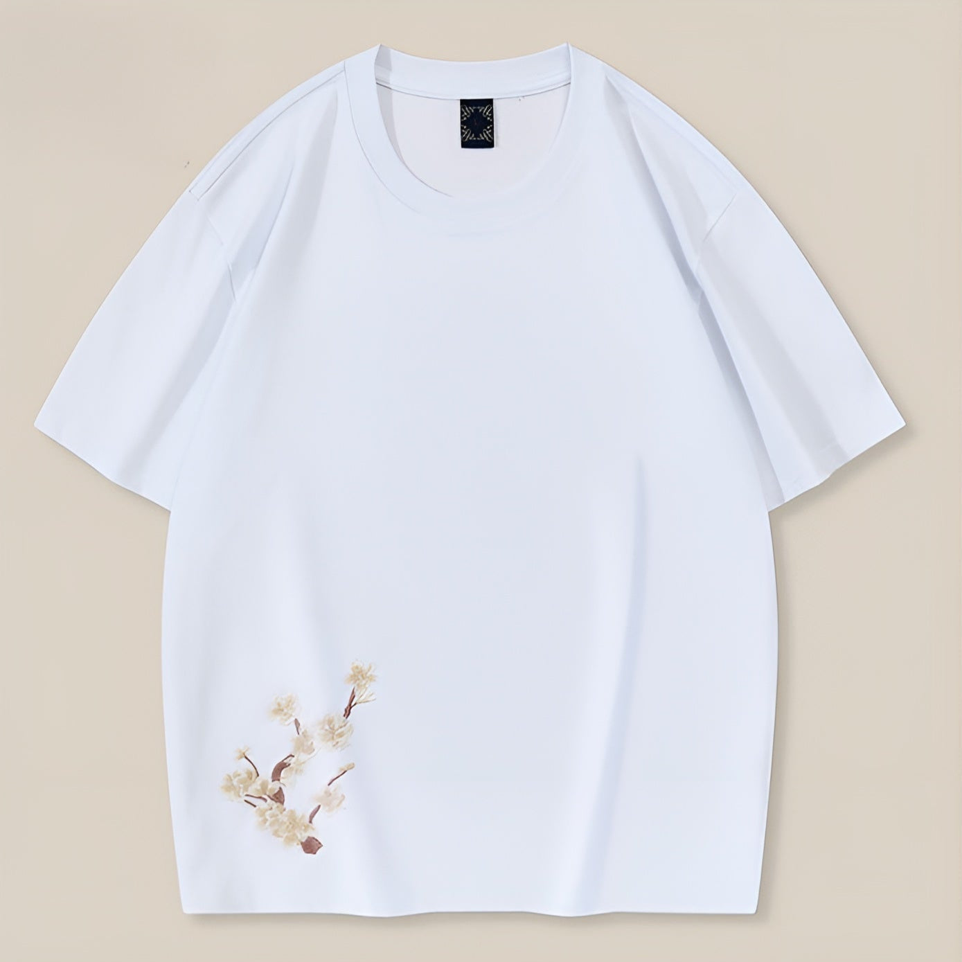 Dame Oversized T Skjorte med Broderte Sakura Blomster 1