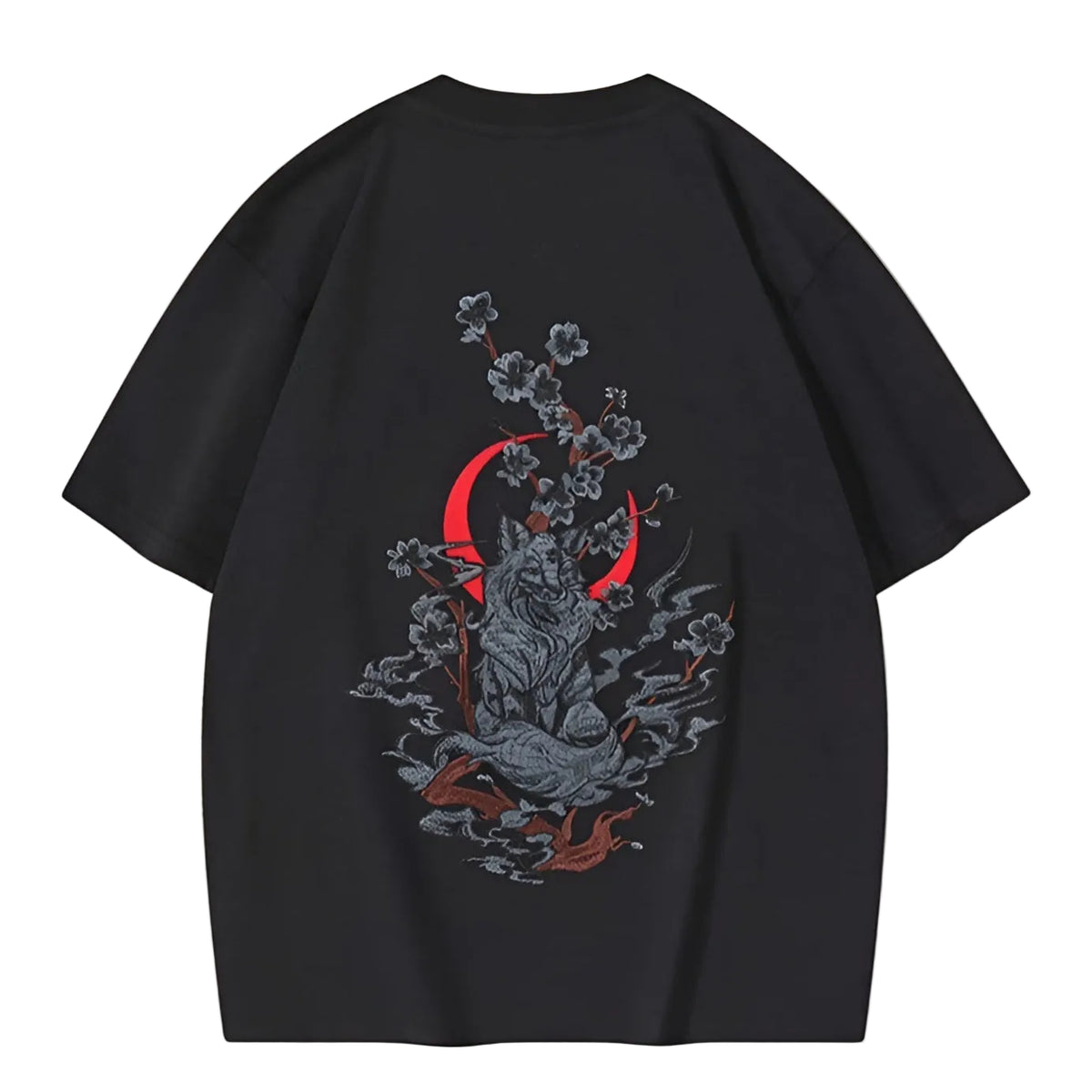Dame Oversized T Skjorte med Broderte Sakura Blomster 2