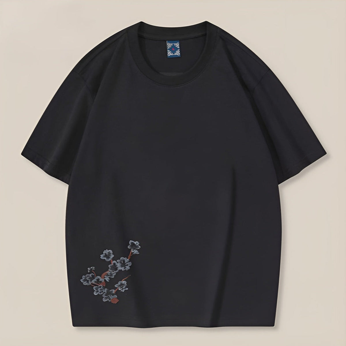 Dame Oversized T Skjorte med Broderte Sakura Blomster 3