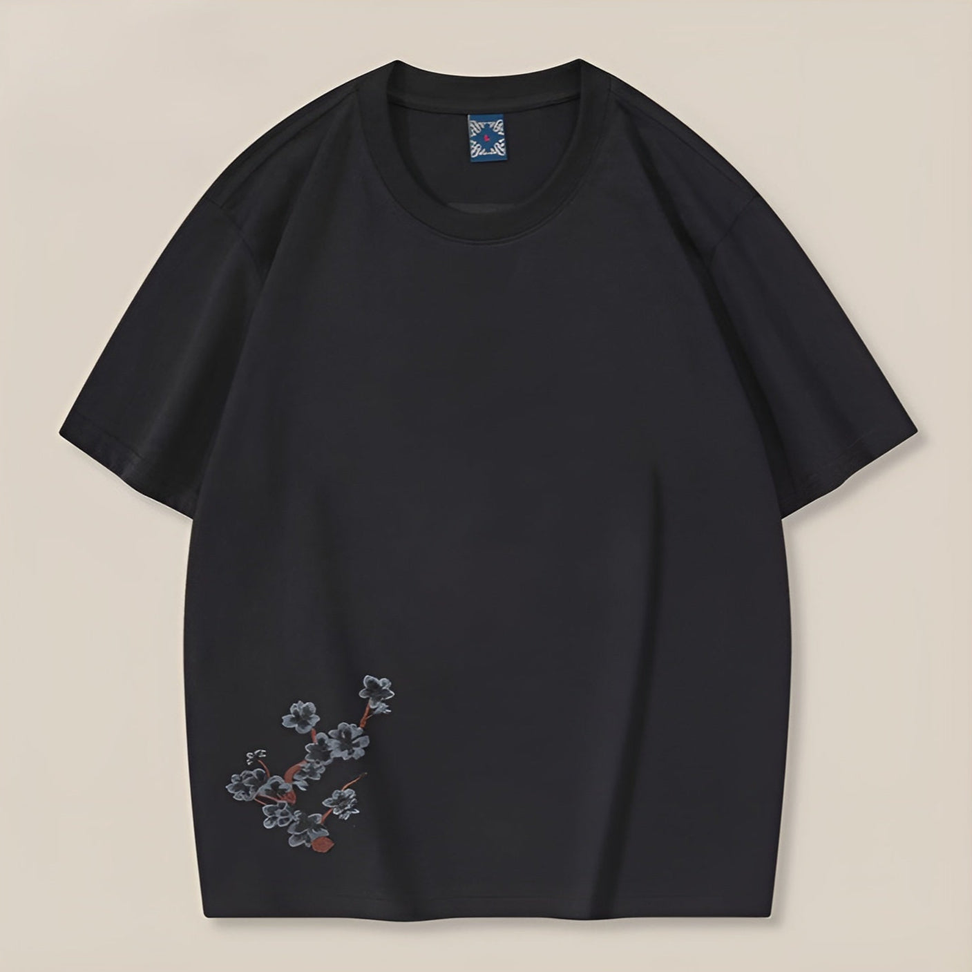 Dame Oversized T Skjorte med Broderte Sakura Blomster 3