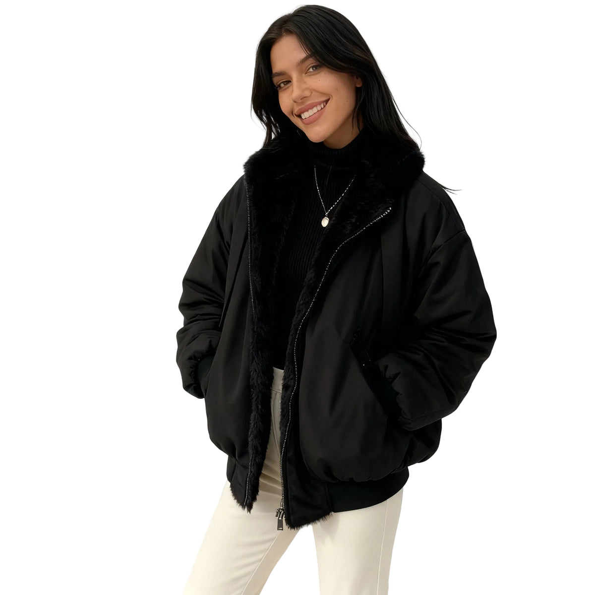 Dame Oversized Vinterjakke med Fleecefôr for Kalde Dager 0