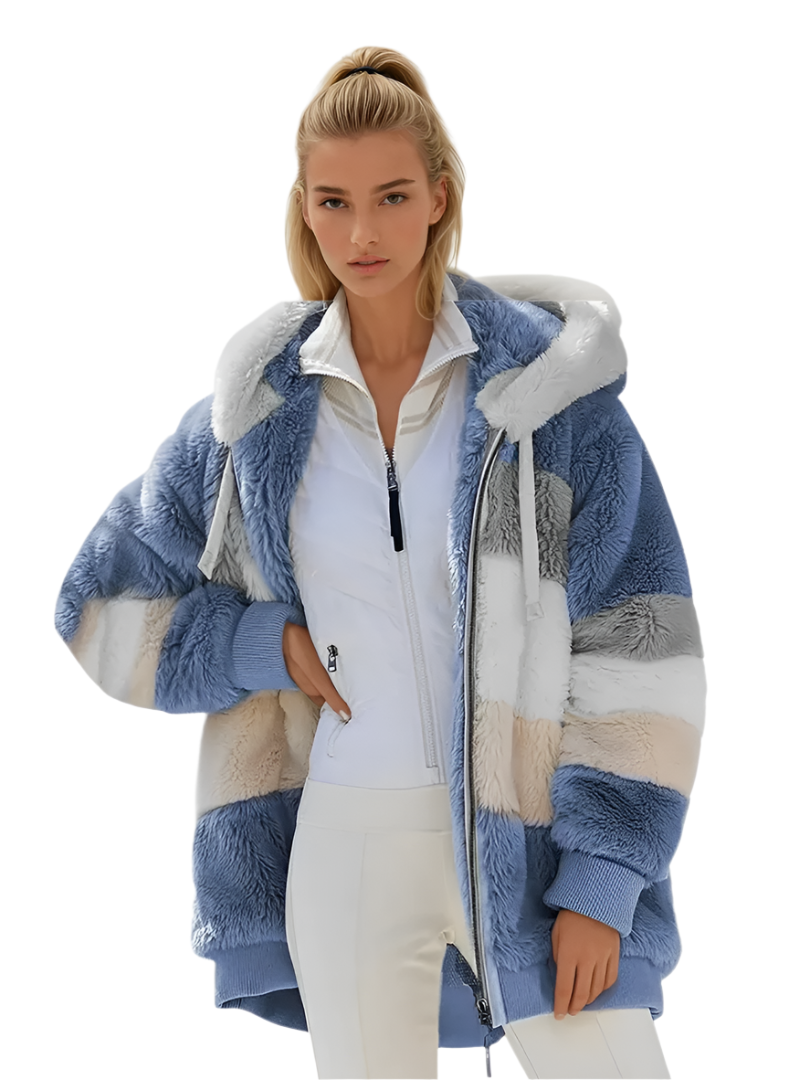 Dame Padded Plush Frakk med Kontrastdesign 0