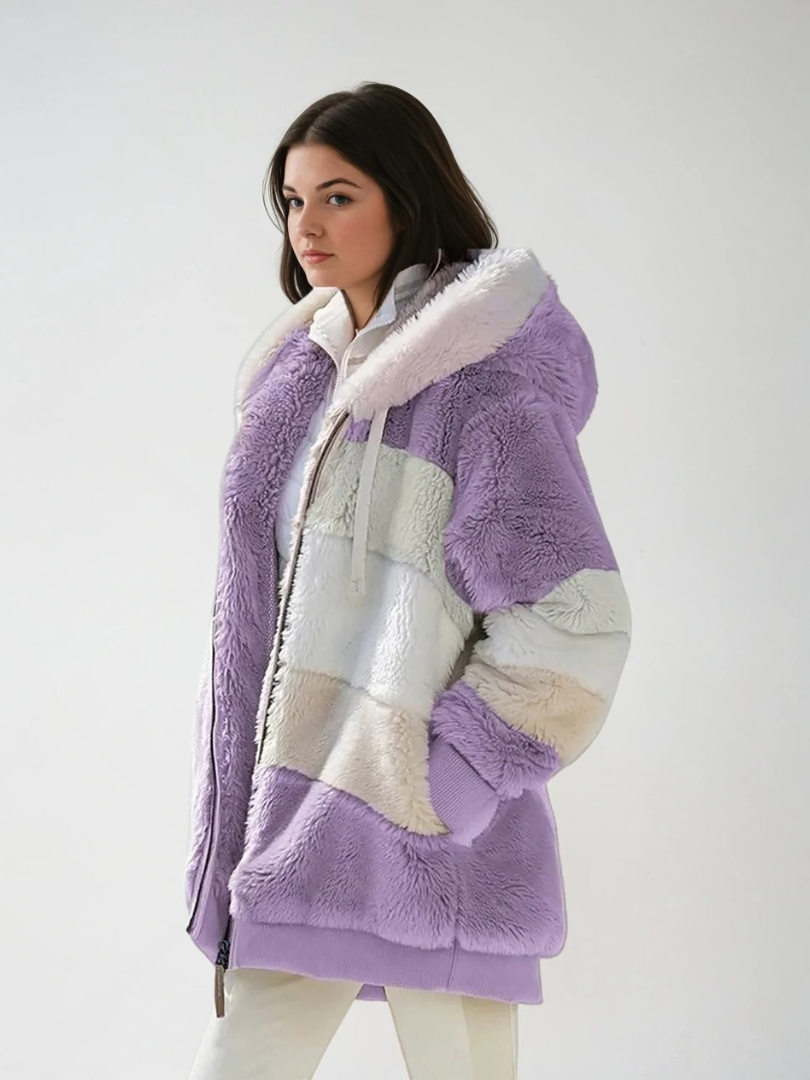 Dame Padded Plush Frakk med Kontrastdesign 3