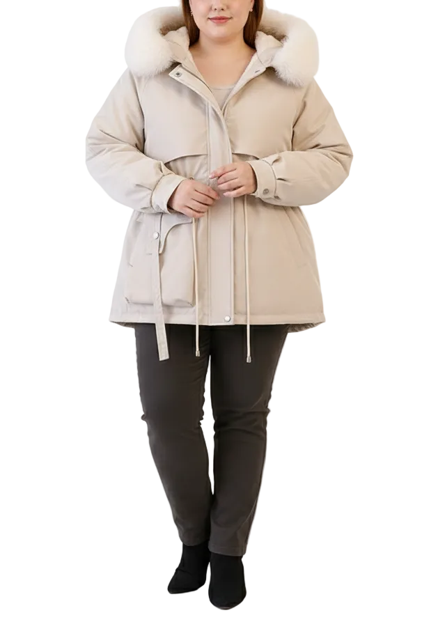 Dame Parkas med Justerbar Midje og Fuskepels Hette 0