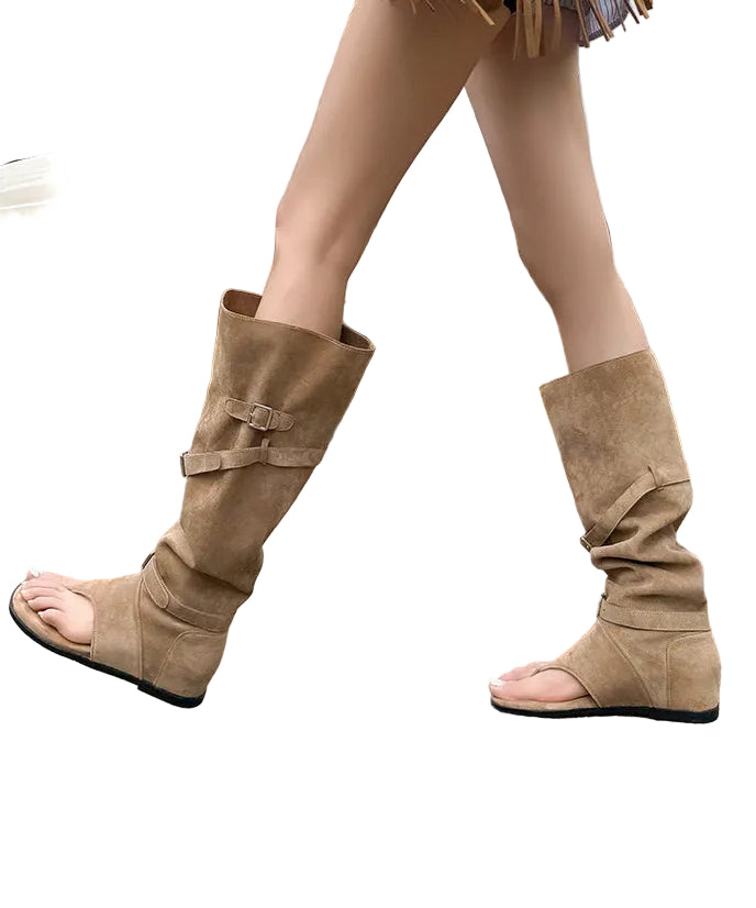 Dame Peep Toe Boots med Kilehæl og Spleising 2