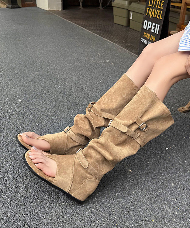 Dame Peep Toe Boots med Kilehæl og Spleising 4