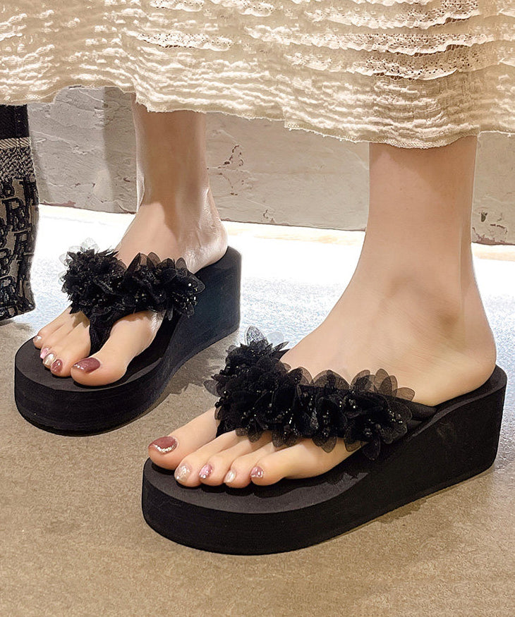 Dame Plattform Flip Flops Blomsterdesign 1