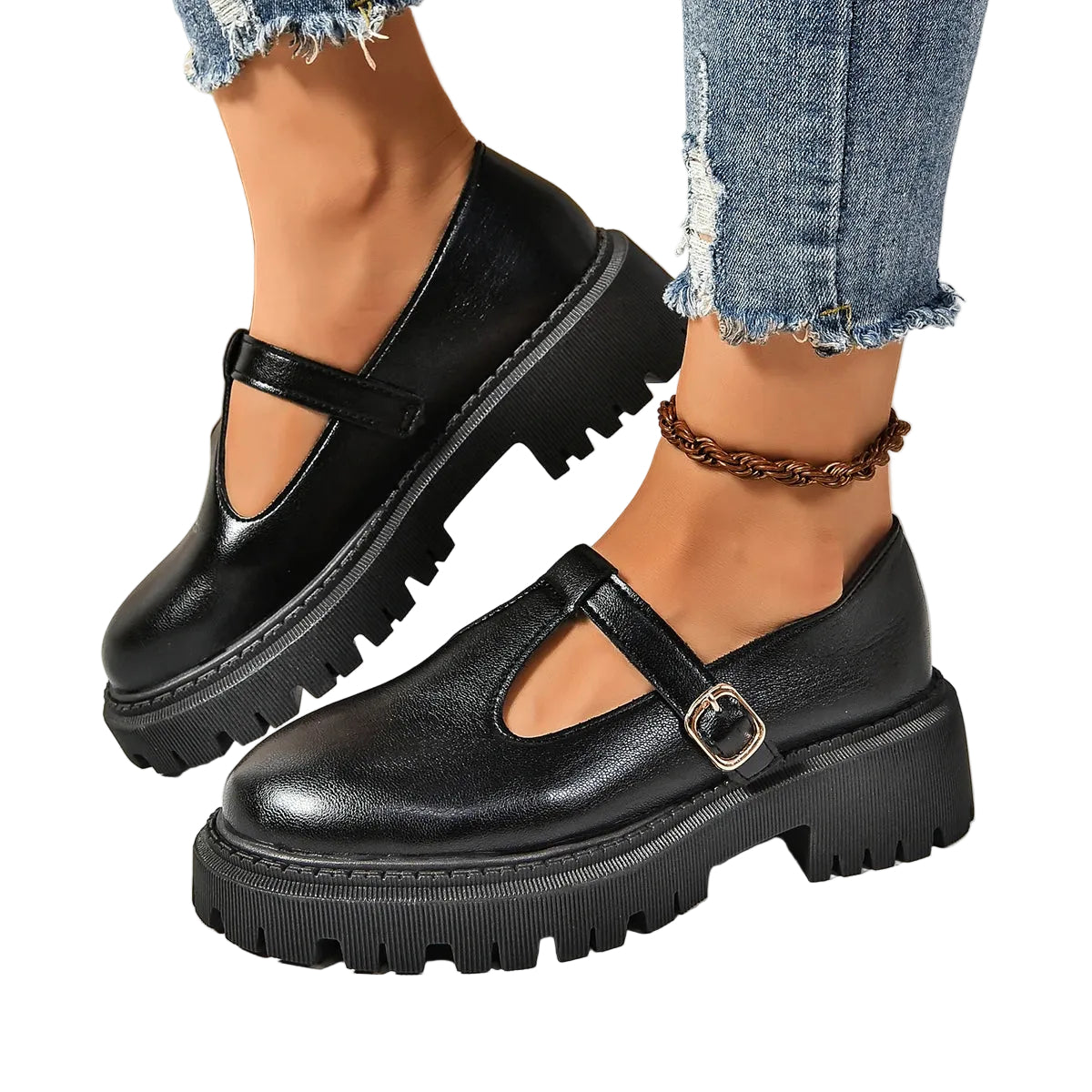Dame Plattformsko Retro Design Med Chunky Gummiplattform 0