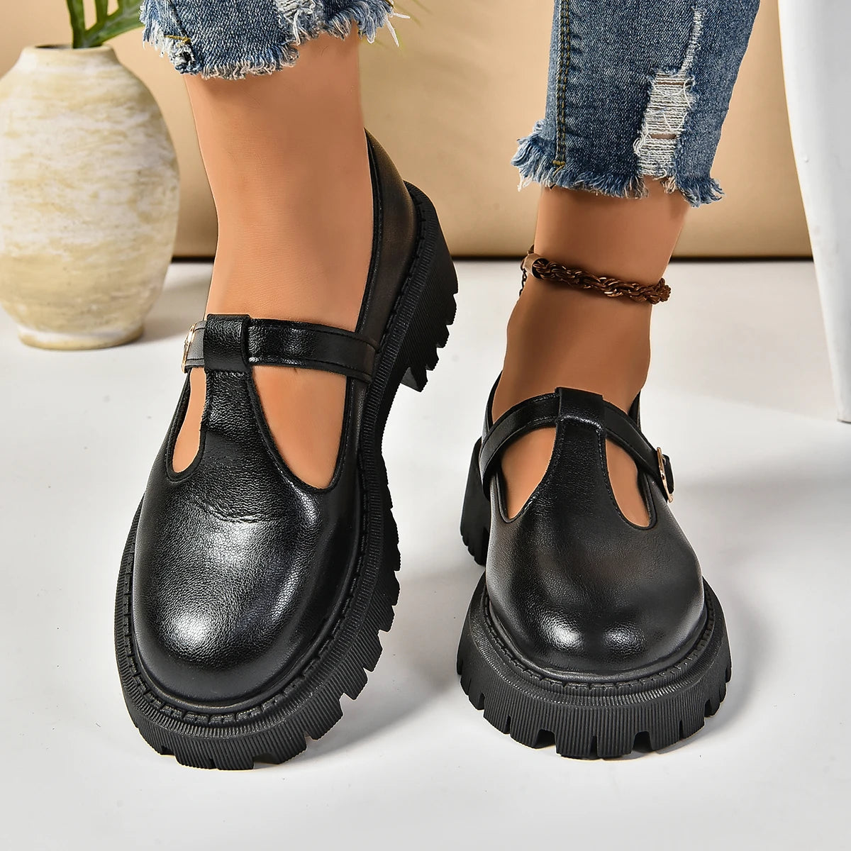 Dame Plattformsko Retro Design Med Chunky Gummiplattform 2