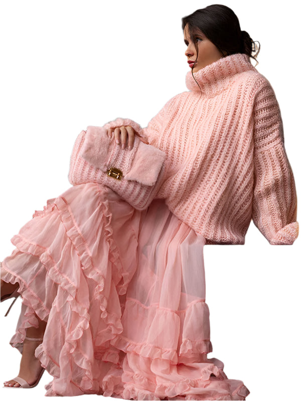 Dame Pullover Genser med Lange Ermer i Fluffy Design 0