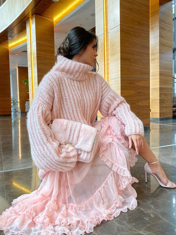 Dame Pullover Genser med Lange Ermer i Fluffy Design 4