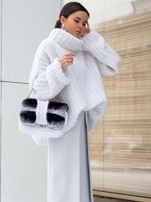 Dame Pullover Genser med Lange Ermer i Fluffy Design 9