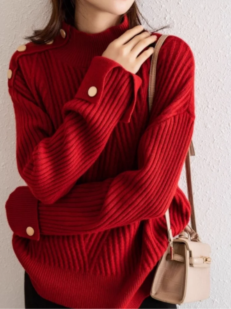 Dame Pullover Høy Hals Ribbestrikket Design 2