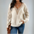 Dame Pullover Strikket med V-hals og Detaljerte Ermer 2