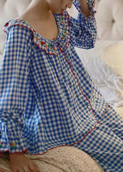 Dame Pyjamasett Langermet Vintage Rutemønster 3