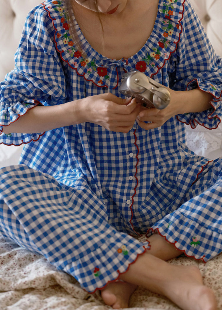 Dame Pyjamasett Langermet Vintage Rutemønster 4