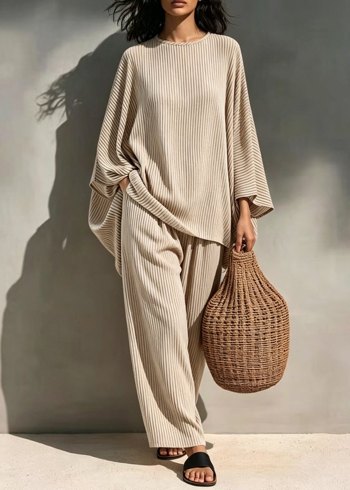 Dame Pyjamasett O-hals Stripete 4