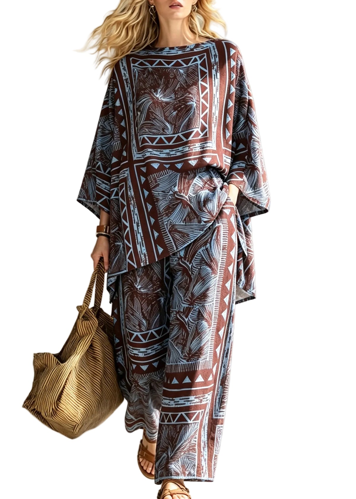 Dame Pyjamasett O-hals To-delt Sommerstil 0