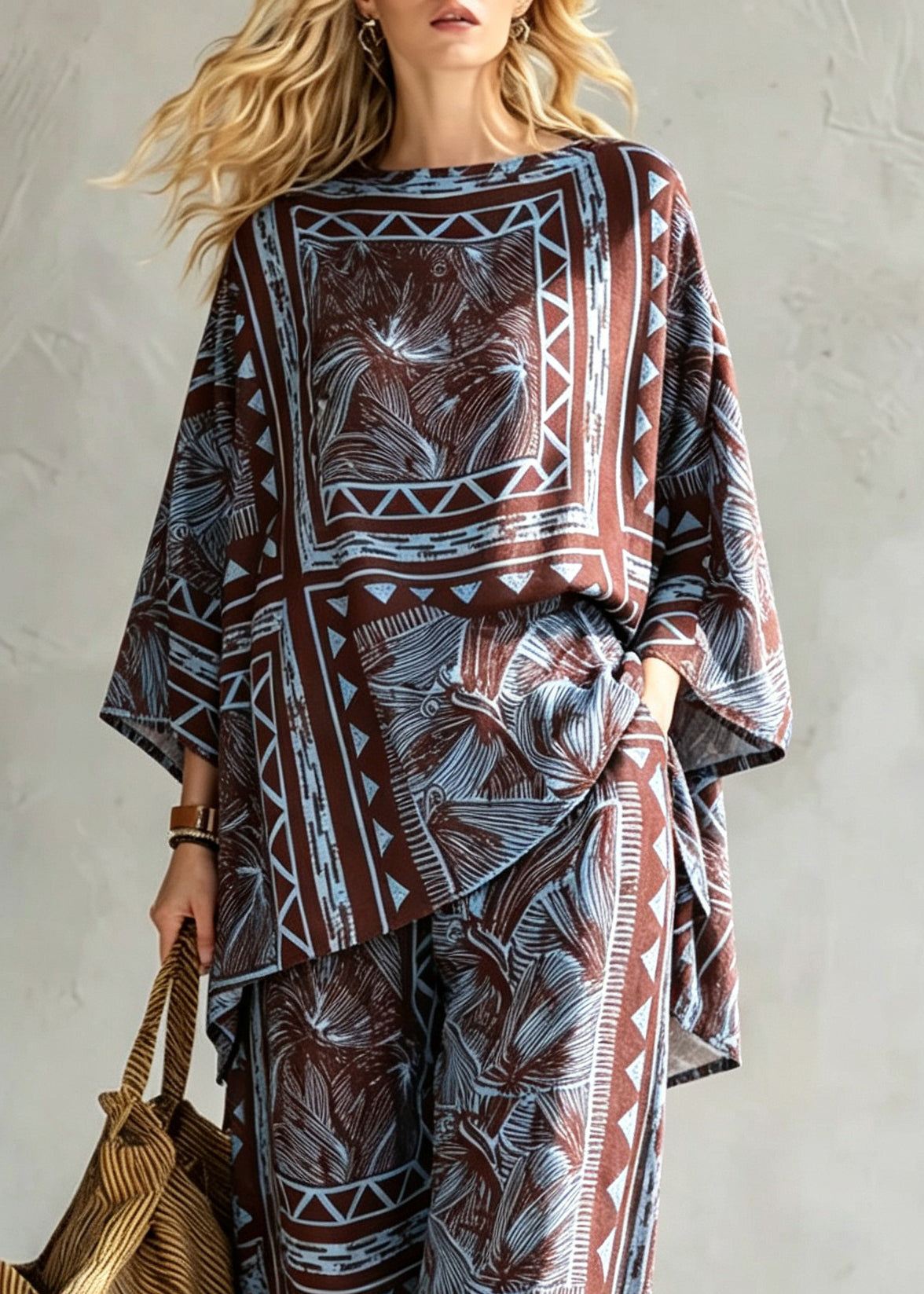 Dame Pyjamasett O-hals To-delt Sommerstil 1