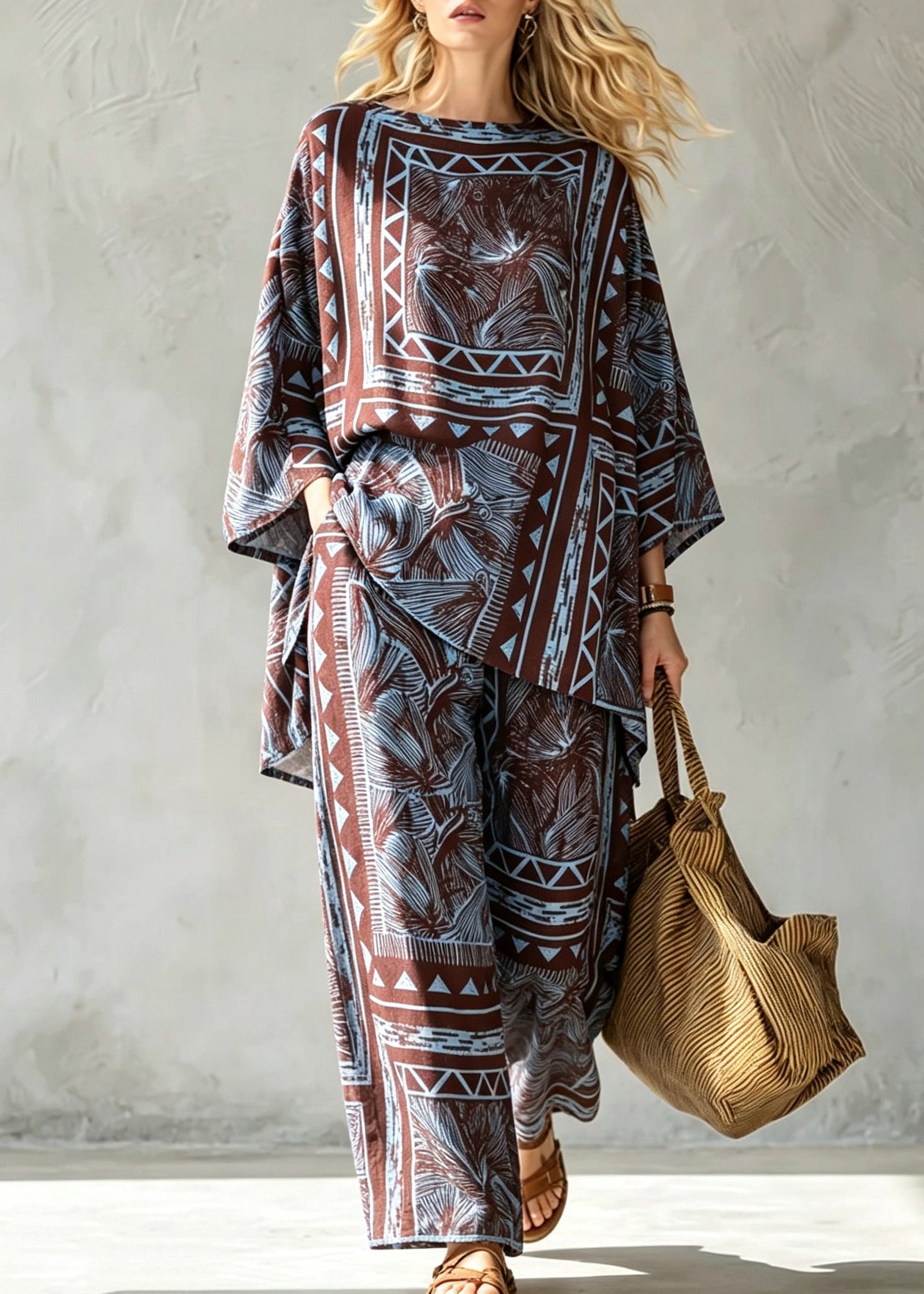 Dame Pyjamasett O-hals To-delt Sommerstil 2