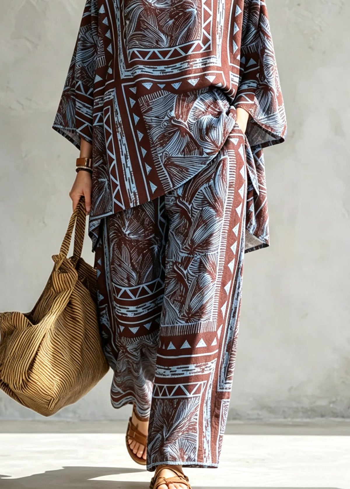 Dame Pyjamasett O-hals To-delt Sommerstil 3