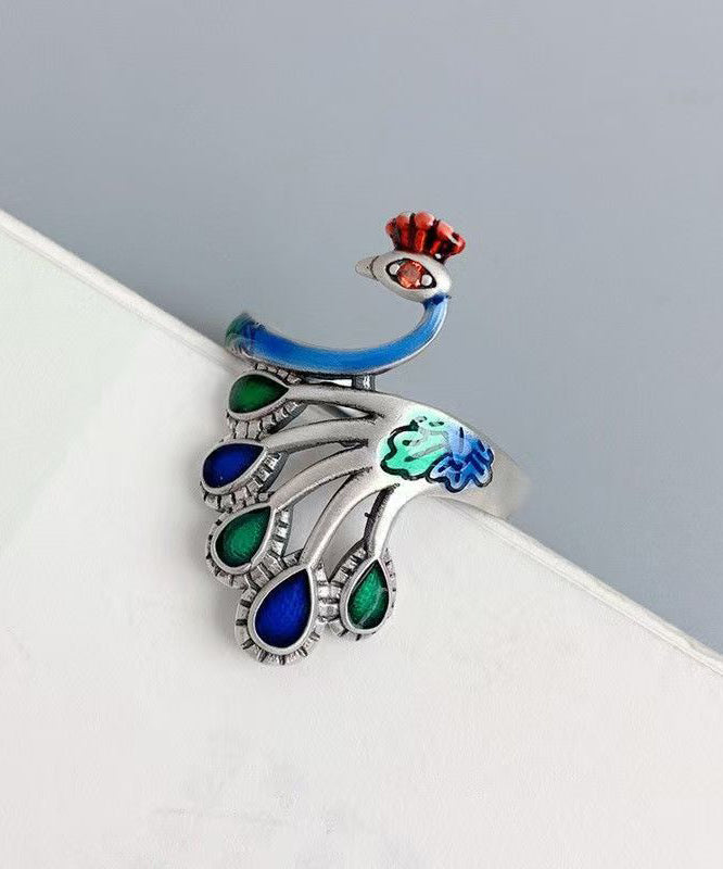 Dame Ring Kinesisk Stil Med Påfugldesign 1