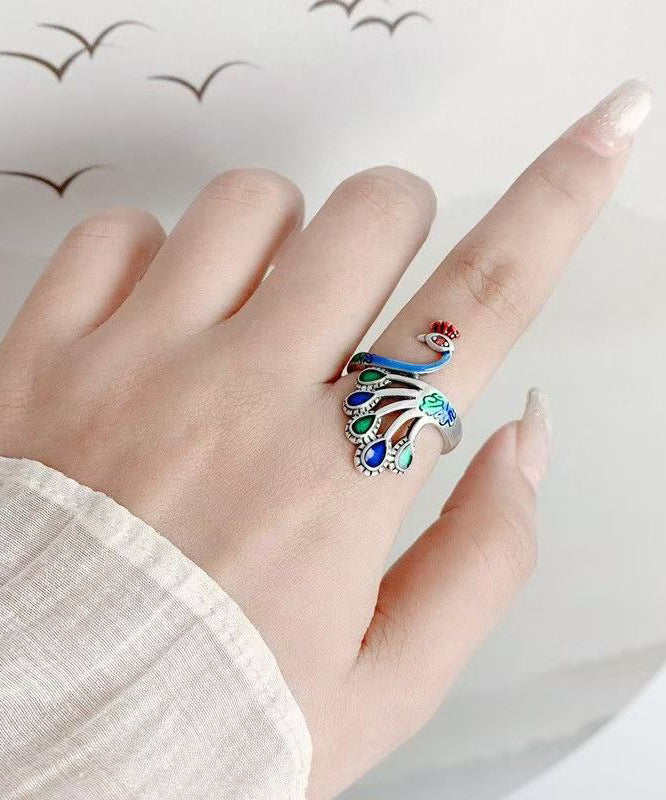 Dame Ring Kinesisk Stil Med Påfugldesign 2